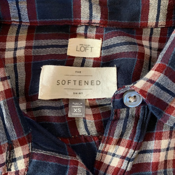 Loft Softened Plaid Half Button Up Top S - Picture 3 of 3